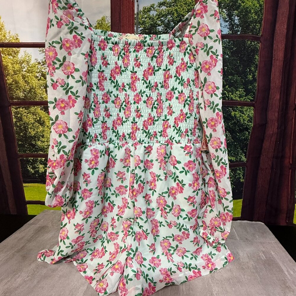 NWT BTWEEN Girl's Mint/Pink floral bodysuit - Size 12